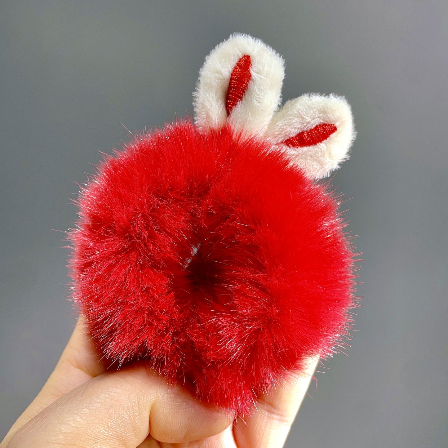 3D Plush Rabbit Ear Hair Rings & Heart Tie Headband