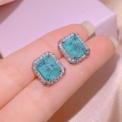 Paraiba Simulation Rings and Ear Studs Necklace Set