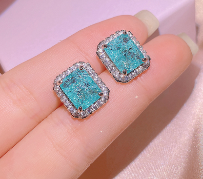 Paraiba Simulation Rings and Ear Studs Necklace Set