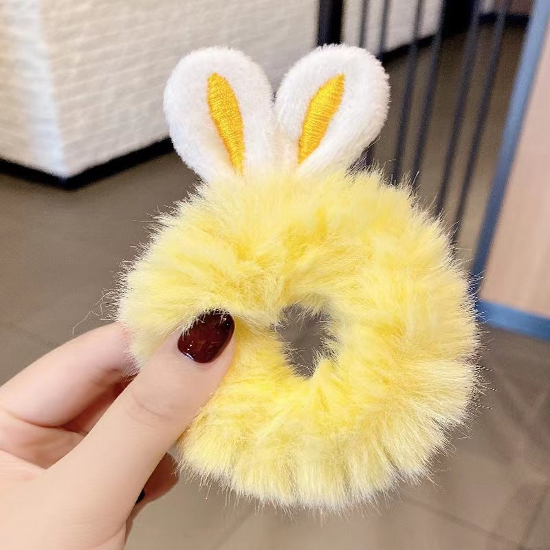3D Plush Rabbit Ear Hair Rings & Heart Tie Headband