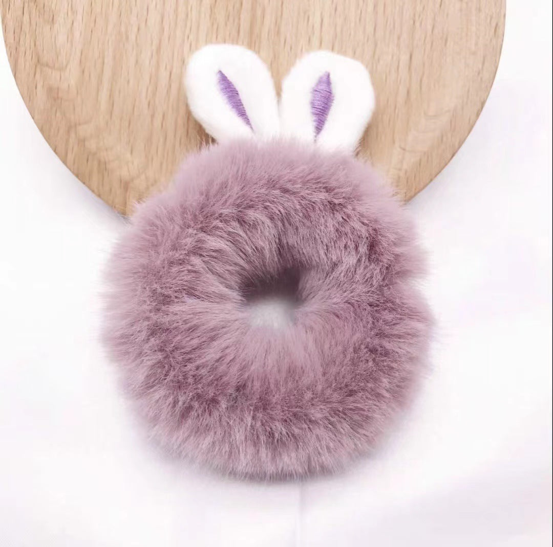 3D Plush Rabbit Ear Hair Rings & Heart Tie Headband