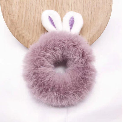3D Plush Rabbit Ear Hair Rings & Heart Tie Headband