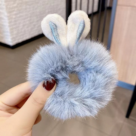 3D Plush Rabbit Ear Hair Rings & Heart Tie Headband