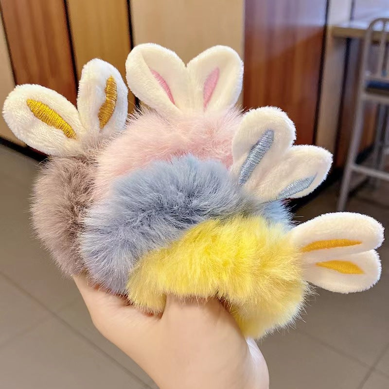 3D Plush Rabbit Ear Hair Rings & Heart Tie Headband