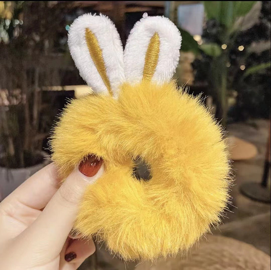 3D Plush Rabbit Ear Hair Rings & Heart Tie Headband