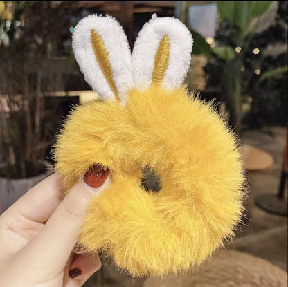 3D Plush Rabbit Ear Hair Rings & Heart Tie Headband