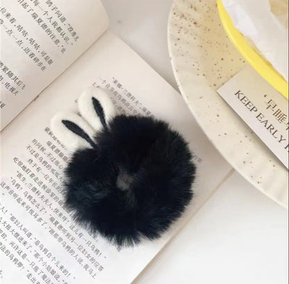 3D Plush Rabbit Ear Hair Rings & Heart Tie Headband