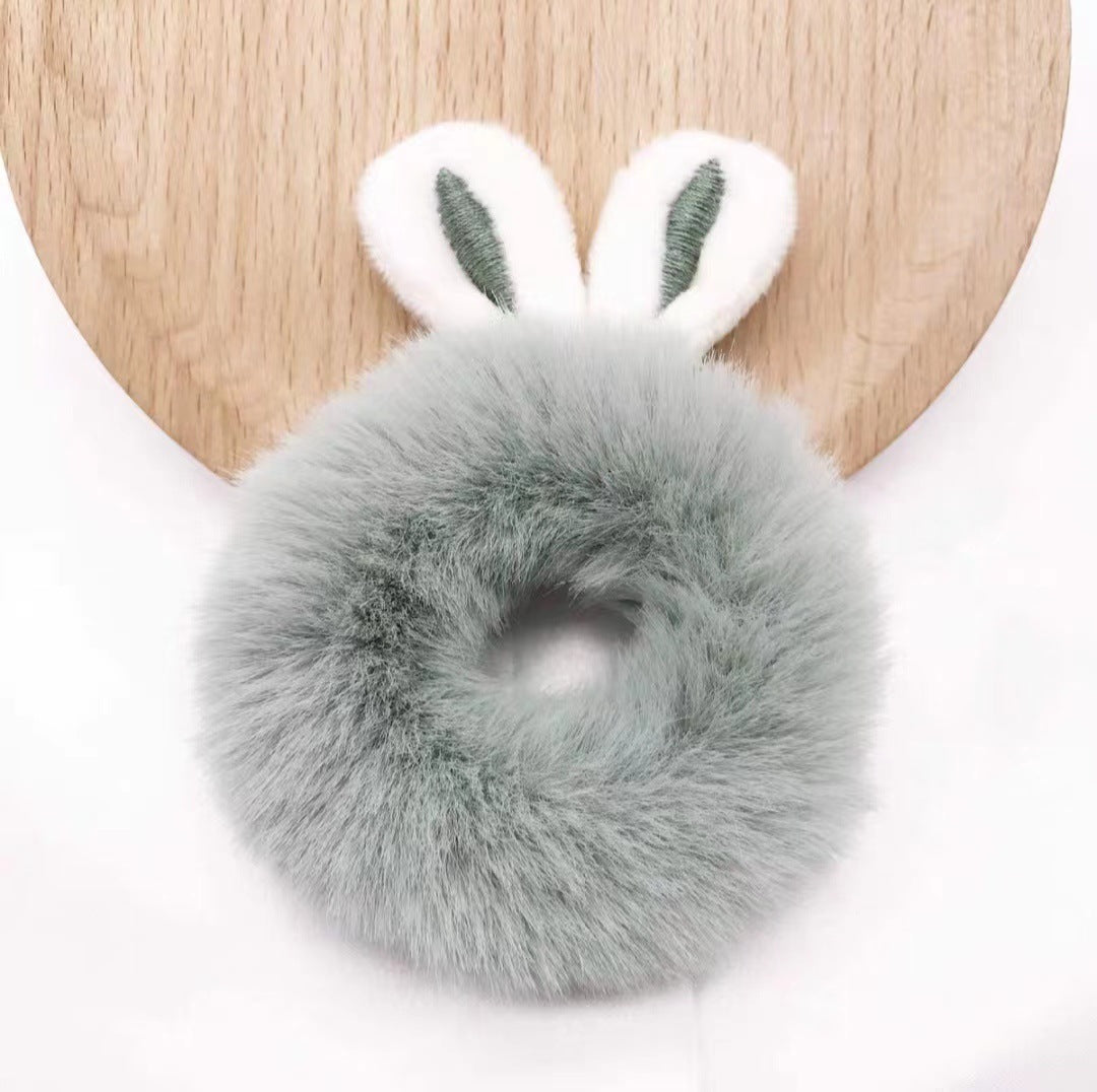 3D Plush Rabbit Ear Hair Rings & Heart Tie Headband