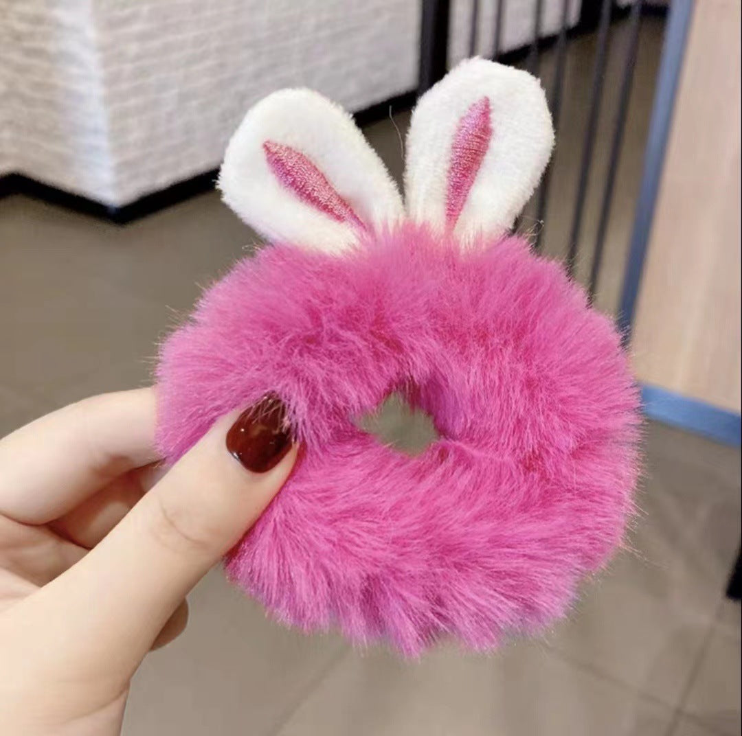 3D Plush Rabbit Ear Hair Rings & Heart Tie Headband