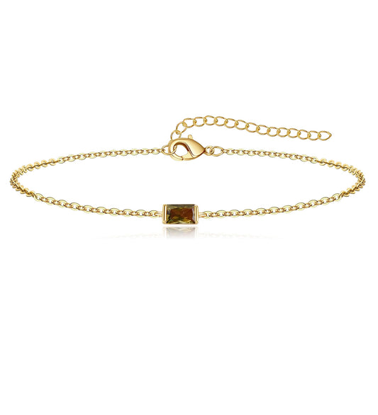 MJust Adjustable Gold Birthstone Bracelets August Baguette Dainty Birthstone Link Bracelets for Women Mom Father Sister Birthday Gifts