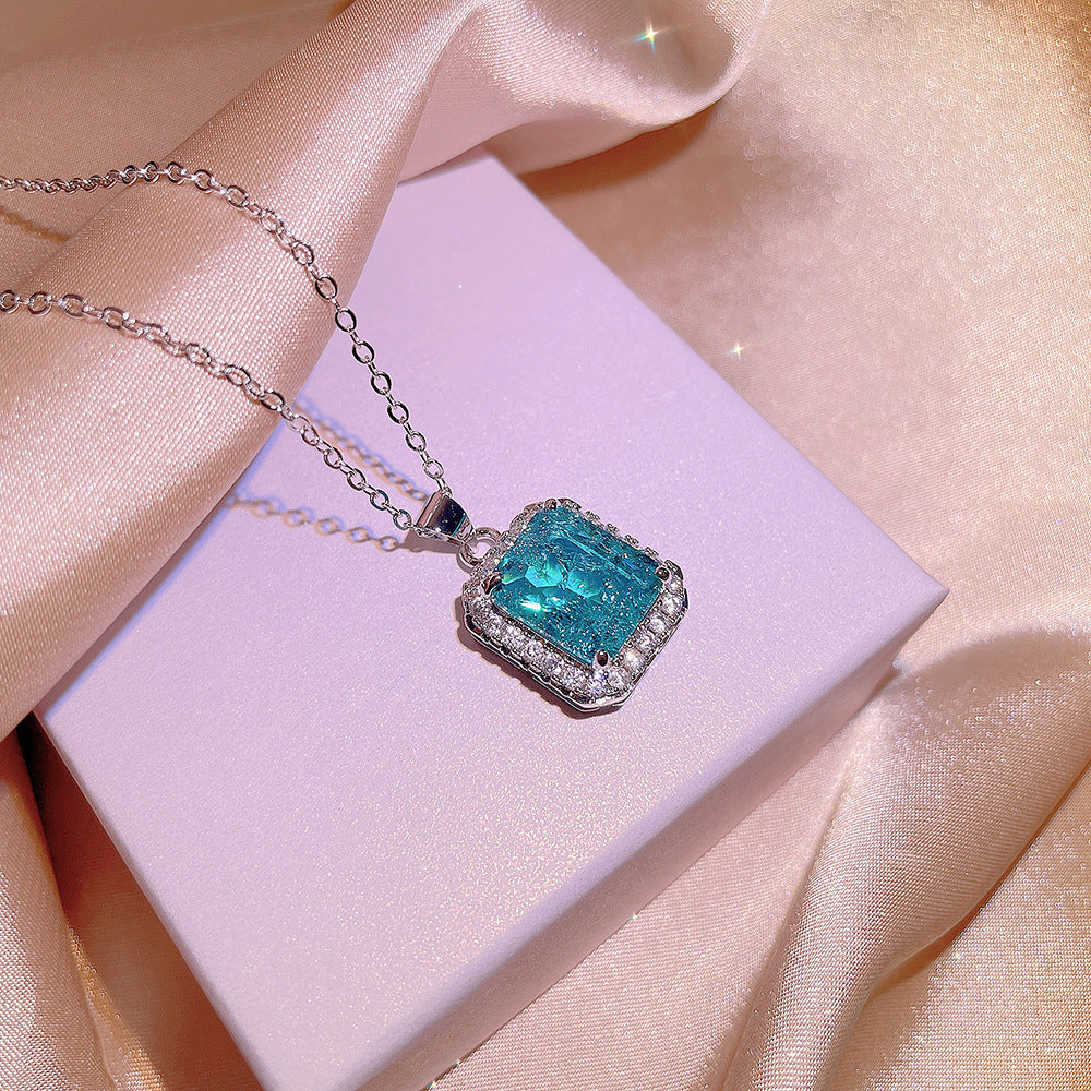 Paraiba Simulation Rings and Ear Studs Necklace Set