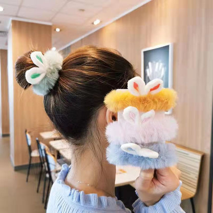 3D Plush Rabbit Ear Hair Rings & Heart Tie Headband