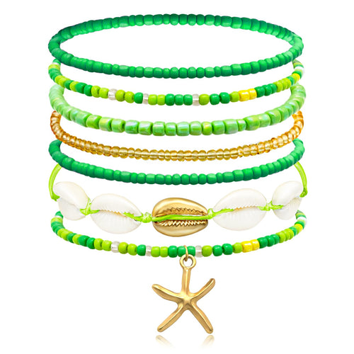 nylry Shell Summer Beach Bracelets for Women Seashell Bracelets Boho Layered Beaded Bracelets Set Starfish Bracelets Handmade Stretch Bracelets Summer Beach Jewelry Accessories Gifts-Green