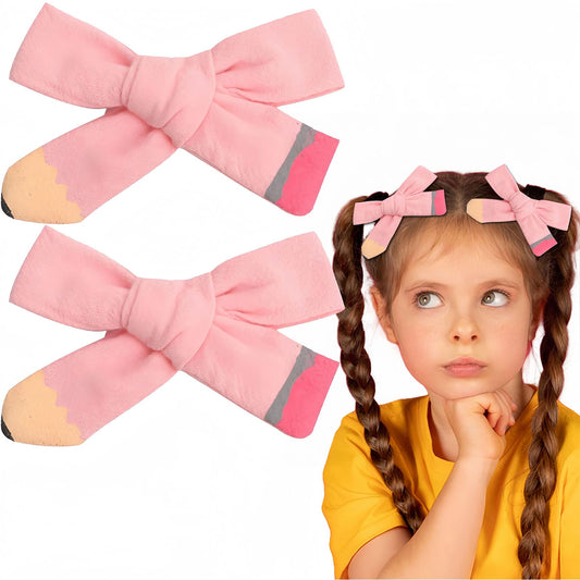 Back to School Bows Clips for Girls Pink Pencil Bows Hair Clips for Baby Girls First Day of School Kindergarten Students Hair Accessories School Accessories (Pink Pencil)