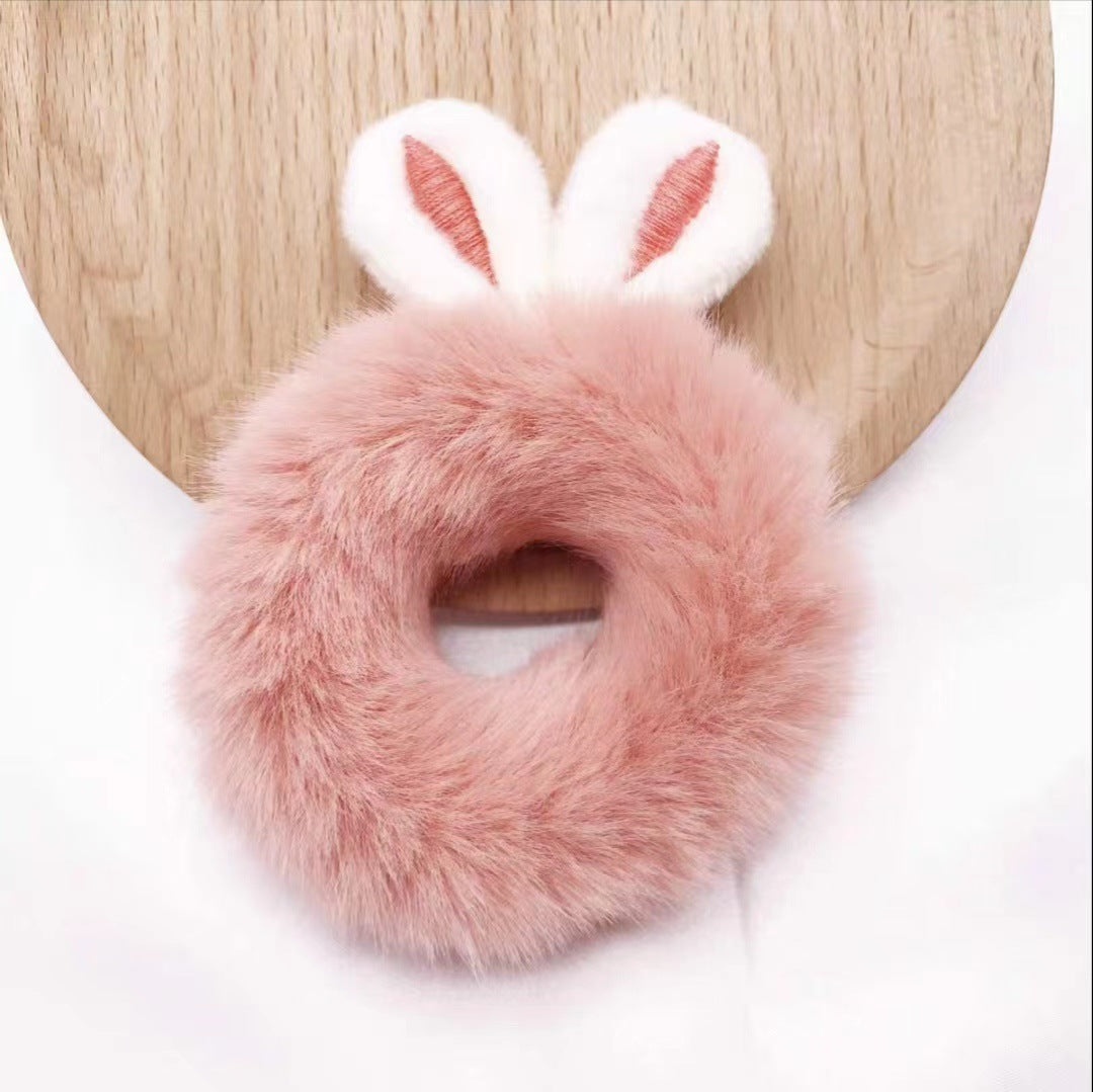 3D Plush Rabbit Ear Hair Rings & Heart Tie Headband