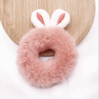 3D Plush Rabbit Ear Hair Rings & Heart Tie Headband